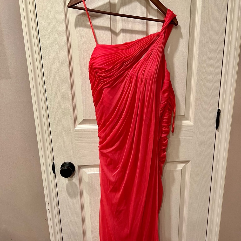 Adrianna Papell one shoulder peachy pink dress size 14